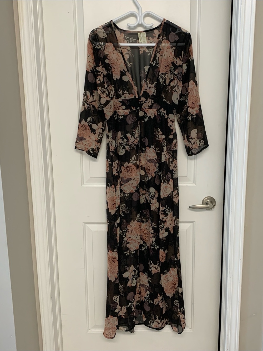 Japna Sheer Black Duster Large Cover Up Cardigan Floral Rose Skull Whimsigoth